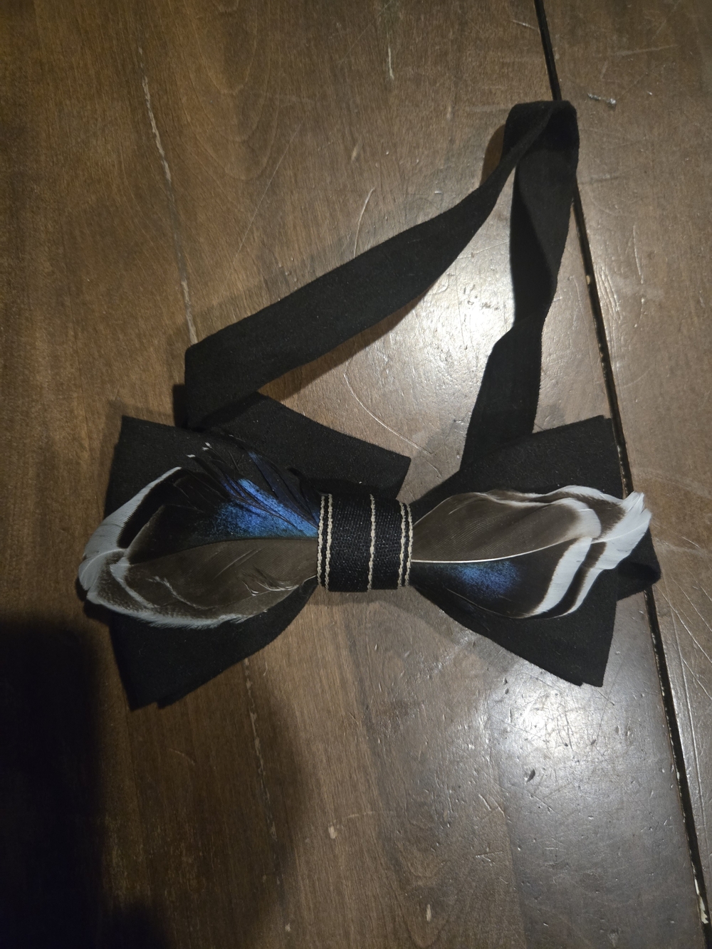 Feather Accent Black Bow Tie